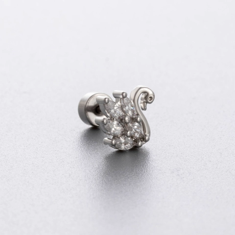 Butterfly Swan Heart Ear Cartilage Studs Titanium Steel Zircon Piercing Earrings Screw Back Flat Back For Women