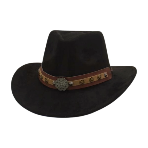 Western Cowboy Hat Suede Felt Vintage Ethnic Star Rivet Leather Band Wide Brim Sun Protection Jazz Hat For Men Women