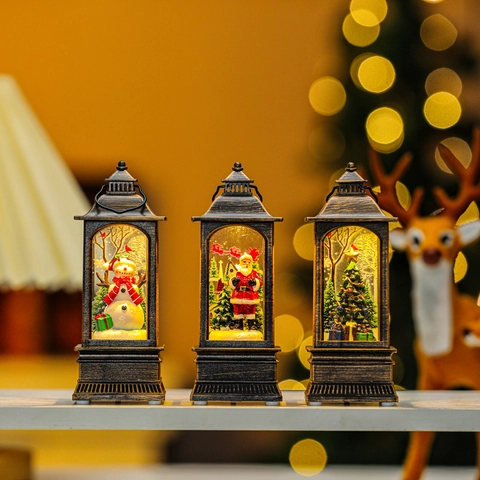Lanterna Di Natale LED Retrò Bronzo Babbo Natale Pupazzo Di Neve Albero Ornamento Decorazione Festa