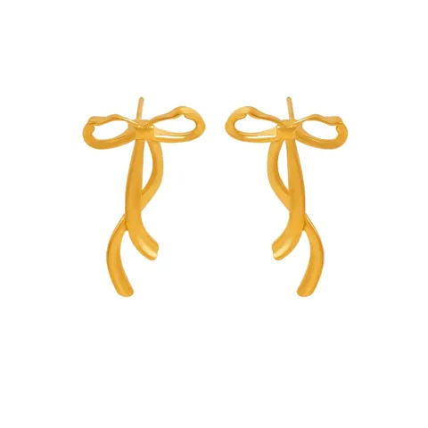 Pendientes De Lazo Acero De Titanio Chapado En Oro 18K Diseño Chic Dulce Para Joyería Mujer