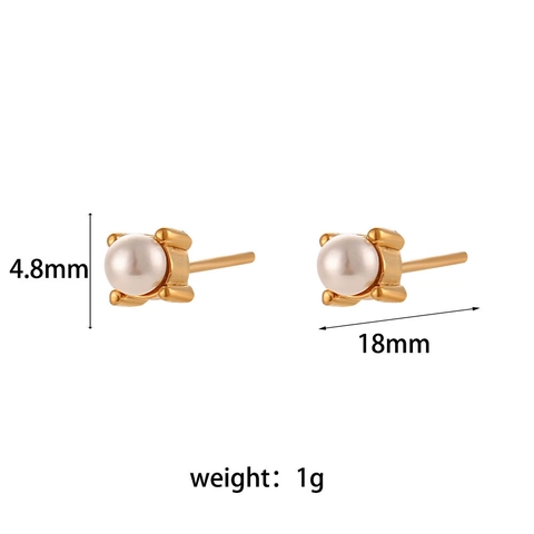 Orecchini a Bottone in Acciaio Inossidabile Con Zirconia e Perla Artificiale Orecchini Geometrici Tondi per Donna Gioielli