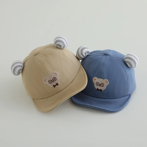 Cappello Da Baseball Per Neonati Con Visiera Morbida Cotone Ricamo Orso Cartone Animato Orecchie A Strisce 3D Per Bimbi