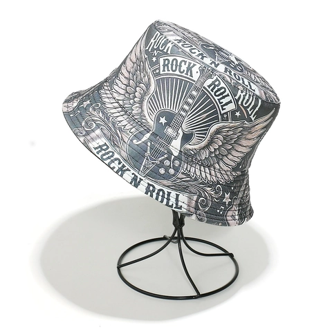 Rock N Roll Guitar Print Bucket Hat Polyester Sun Protection Foldable Punk Streetwear For Men Women