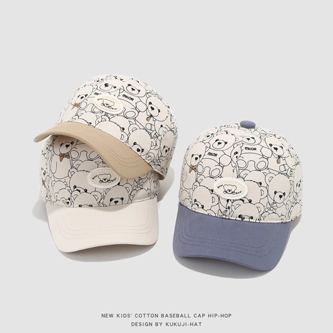 Cappello Da Baseball In Cotone Per Bambini Stampa Orso Cartone Animato Stile Hip Hop Berretto Moda Per Neonati