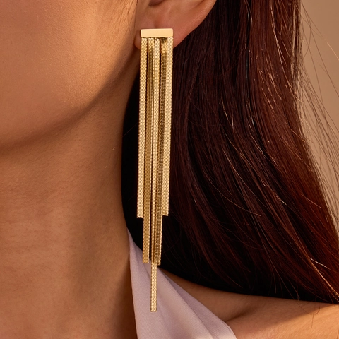Vintage Edelstahl Geometrische Quaste Strass Ohrringe Für Damen Leichtgewicht Mode Lange Fransen Hängen Ohrringe Schmuck