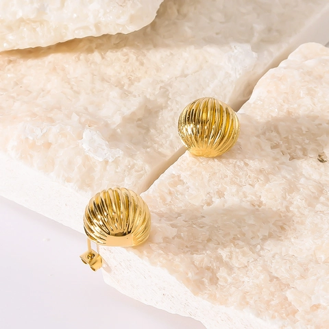 Textured Spherical Stud Earrings 18K Gold Plated Stainless Steel Geometric Round Ball Minimalist Jewelry For Women