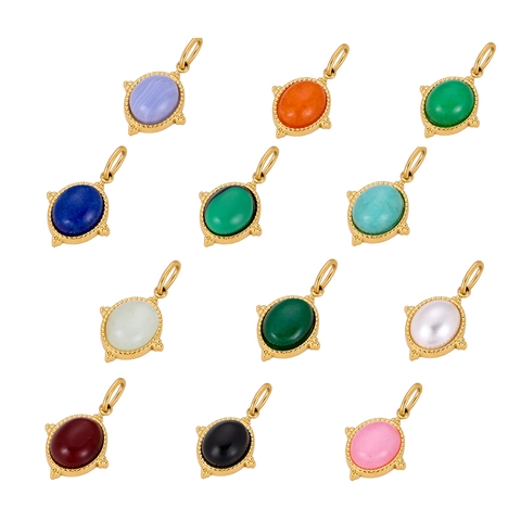 Ovalen Natuursteen Hangers Bedels Titanium Roestvrij Staal Verguld Vintage DIY Sieraden Maken Benodigdheden