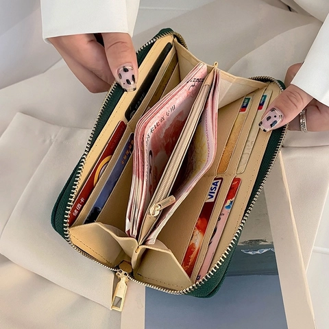 Damen Langes Reißverschluss Portemonnaie Leinwand PU Herz Ass Poker Chic Clutch Handtasche Große Kapazität Kartenhalter