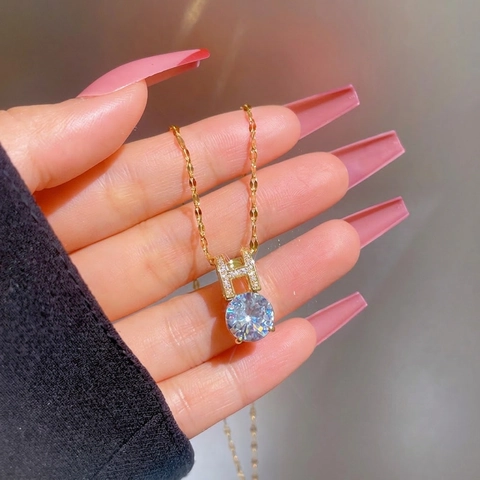 Collana In Acciaio Al Titanio Rame Donna Ciondolo Lettera Zirconia Tonda Lusso Catena Da Clavicola Regalo