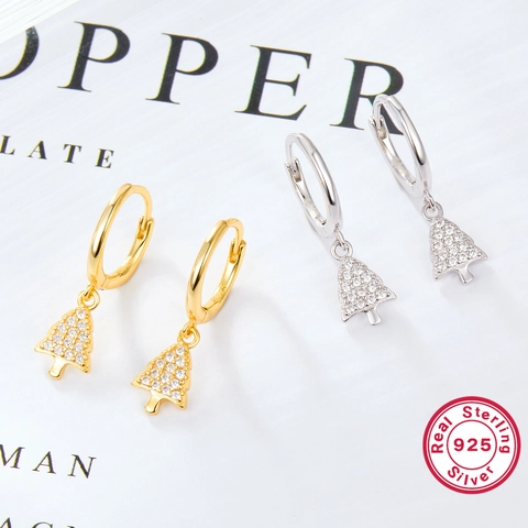 925 Sterling Silver Christmas Tree Hoop Earrings Gold Silver Rhinestone Inlaid Festive Fashion Women Jewelry Xmas Gift