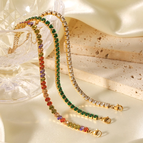 Stainless Steel Tennis Bracelet For Women Colorful Zircon Inlaid Elegant Luxury Fashion Adjustable Chain Non-fading Jewelry