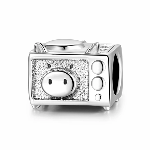 Perline Charm in Argento Sterling 925 Carino Maiale Televisione Camaleonte Strumento Ciondolo per Bracciale Fai da Te Donna