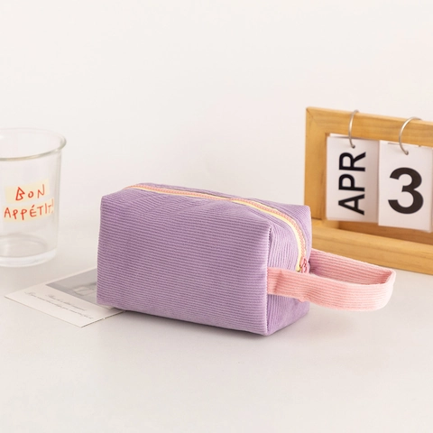 Borsa Per Cosmetici In Velluto A Coste Grande Capacità Maniglia Portatile Cerniera Custodia Da Viaggio Per Donne Organizzatore Per Trucco Morbido
