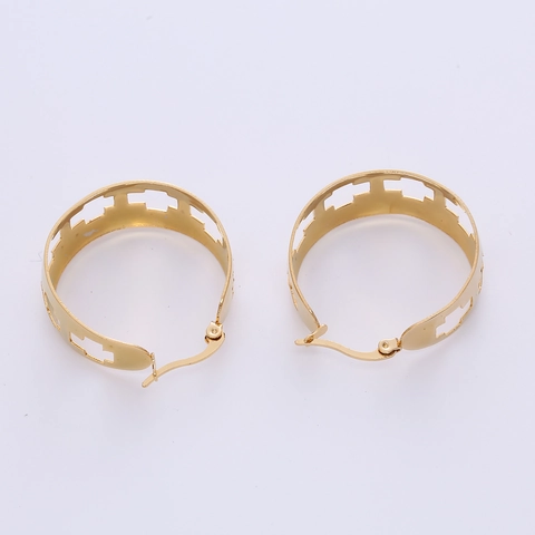 Gothic Cross Cutout Hoop Earrings 18K Gold Plated Stainless Steel Geometric Round Punk Jewelry For Women
