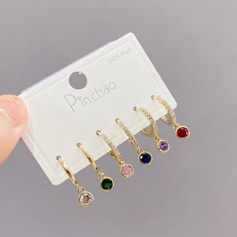 Orecchini A Cerchio Con Zirconi Colorati Con Perno In Argento Sterling 925 Placcato Oro Gioielli Eleganti