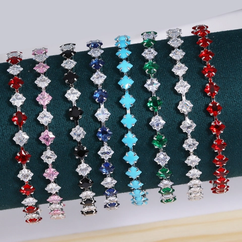 Luxury Square Cut Zirconia Tennis Bracelet For Women Sparkling Copper Gold Plated Wedding Birthday Gift Elegant Jewelry