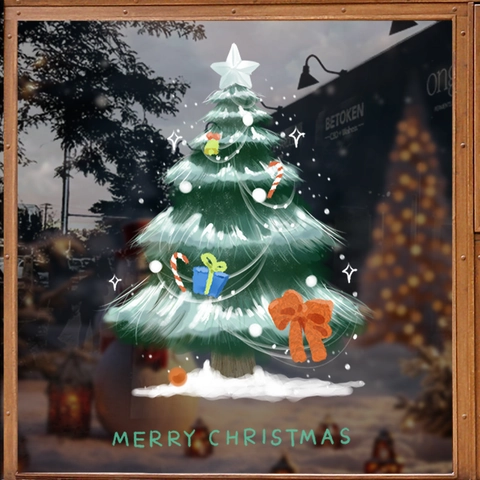 Christmas Tree Window Sticker Static Cling PVC Glue Free Double Sided Glass Door Decal Holiday Decoration