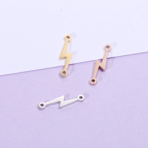 Lightning Bolt Connector Charms Stainless Steel Mirror Polished Double Hole DIY Jewelry Finding Bracelet Necklace Accessories