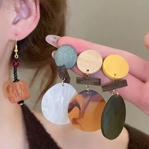 Geometrische Holz Harz Anhänger Ohrringe Mit 925 Sterling Silber Stecker Böhmischen Ethnischen Retro Stil Schmuck