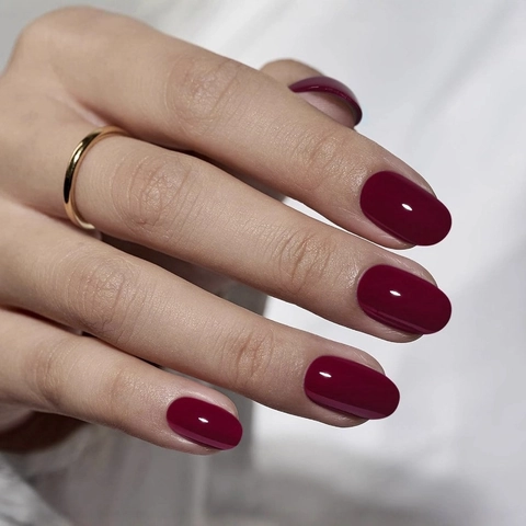 Unghie Finte A Pressione Rosso Borgogna Lucido Ovali Corte Unghie Artificiali ABS Manicure Donne DIY