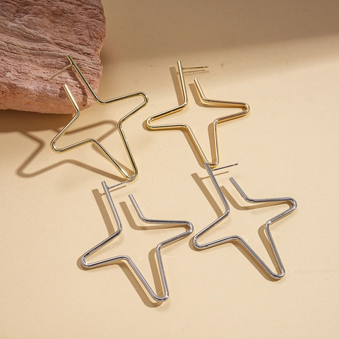 Pendientes De Estrella Cruzada Geométrica Minimalista Joyería De Cobre Con Perno De Plata Accesorios De Moda Para Mujer