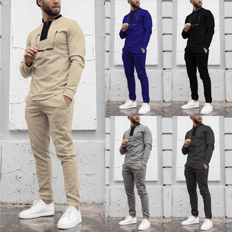 Heren Top Halve Rits Wafelbreisel En Joggingbroek Casual Sportkleding Outfits Effen Kleur Actieve Sportkleding