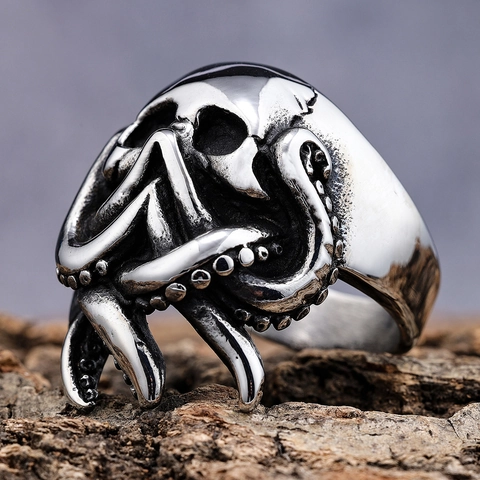 Anello Tentacolo Di Polpo Teschio Acciaio Inossidabile Gioielli Biker Punk Gotici Retrò Per Uomini