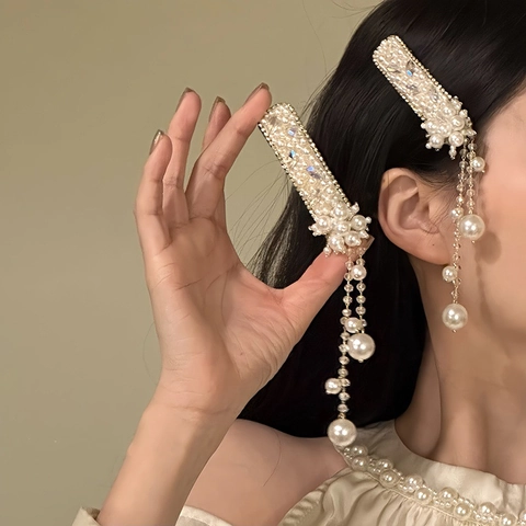 Pinza Para El Pelo Elegante Perla Artificial De Imitación Diamante De Imitación Flequillo De Borla Larga Estilo Chino Nuevo Horquilla Artesanal