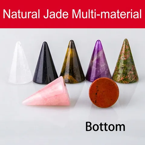 Natural Crystal Cone Ring Holder Gemstone Jewelry Display Stand Desktop Ornament Polished Healing Stone Organizer