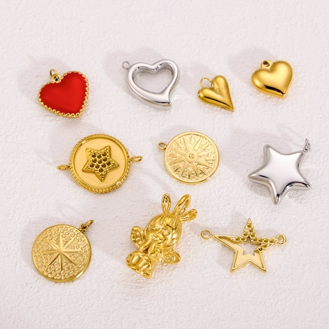 Ciondoli In Acciaio Inossidabile Per Creazione Gioielli DIY Design Cuore Stella Angelo Stile Vintage