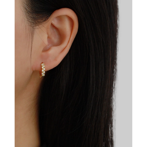 Double Row Cubic Zirconia Huggie Hoop Earrings 925 Sterling Silver Small Geometric Round Luxury Fashion Jewelry For Women