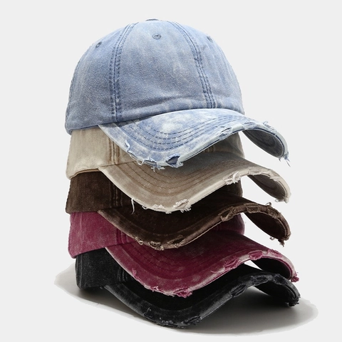 Gorra De Béisbol De Mezclilla Lavada Desgastada Bordes Deshilachados Vintage Algodón Dad Hat Para Mujeres Streetwear Protección Solar Ajustable