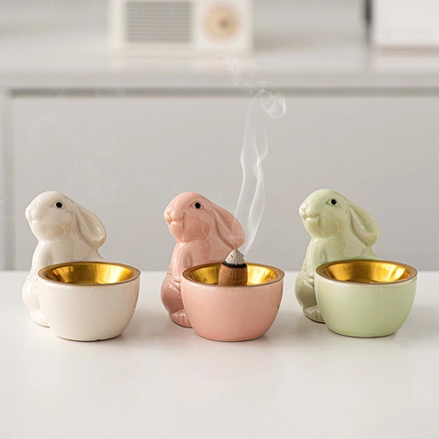 Hase Keramik Räuchergefäß Rückfluss Weihrauchhalter Aromatherapie Ornament Haus Deko Eleganter Kaninchen Stil