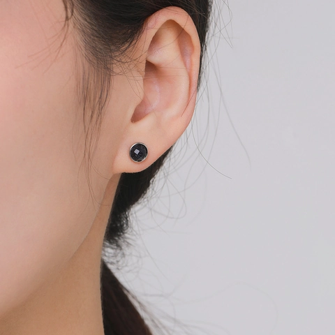 Orecchini A Lobo Tondi In Siderite Blu Con Perno In Argento Sterling 925 Gioielli Di Moda Geometrici Per Donna