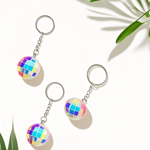 Portachiavi Palla Disco Iridescente Specchio Riflettente PET Retro Ciondolo Per Borsa Festa Lega