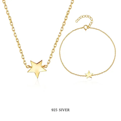 925 Sterling Silver Star Jewelry Set For Women Minimalist Five Pointed Star Pendant Necklace Matching Bracelet Polished Fashion Jewelry Gift