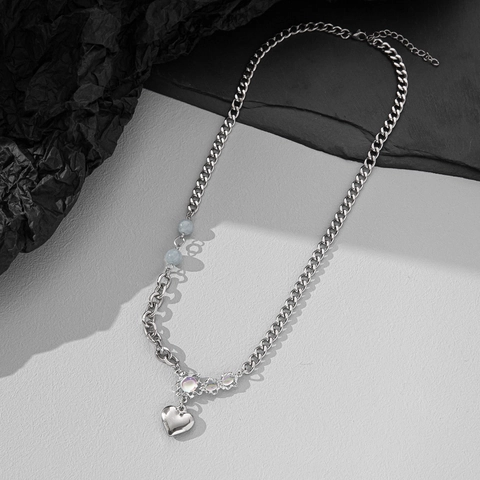 Collana Con Pendente A Cuore Acciaio Inossidabile Lega Catena Cubana Mista Perline Colorate Stile Punk Y2K