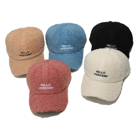 Cappello Da Baseball Sherpa Ricamo Hello Weekend Lana Di Agnello Caldo Berretto Invernale Autunnale Per Donne Uomini