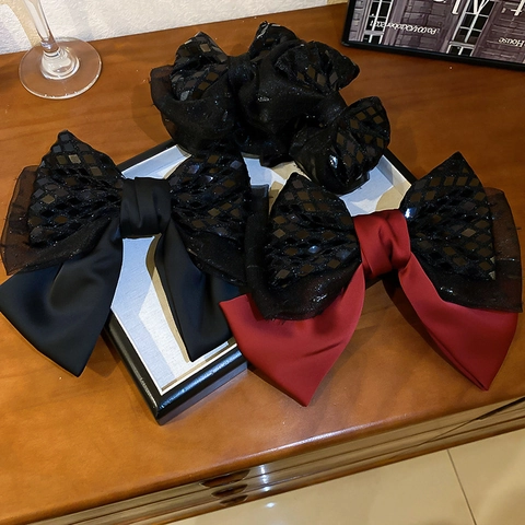 Molletta Per Capelli Con Fiocco Grande Vintage Satèn Pizzo Mesh Paillettes Fermaglio Elegante Accessorio Per Donne
