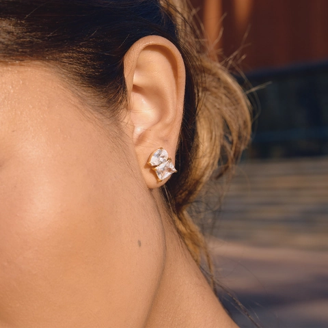 Roestvrij Staal 18K Verguld Waterdruppel Rechthoekige Zirconia Oorknopjes Voor Dames Elegante Geometrische Trendy Sieraden