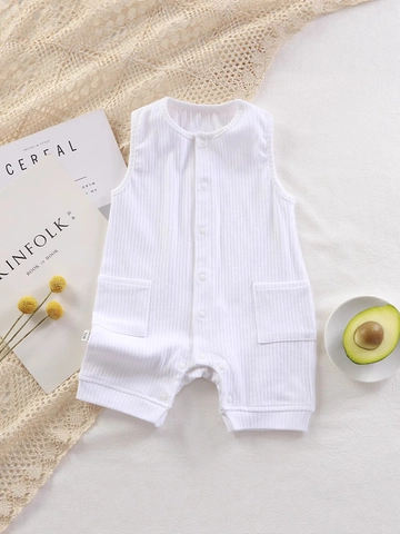 Baby Sleeveless Romper Bodysuit Ribbed Cotton Breathable Snap Button Summer Clothes Newborn Infant Boys Girls