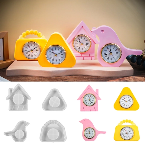 Molde De Silicona DIY Para Fundición Reloj Resina Epoxi Casa Pájaro Triángulo Bolso Formas Reloj Mesa Decoración Hogar