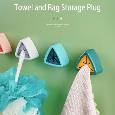 Towel Holder Plug Adhesive Wall Mounted Silicone Triangle Storage Rack No Drill Rag Hook For Bathroom Kitchen