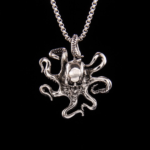 Octopus Schedel Hanger Ketting Met Legering Bedeltje En Roestvrijstalen Ketting Punk Hip Hop Retro Gothisch Accessoire