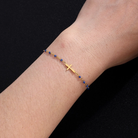 Bracciale Con Ciondolo A Croce In Acciaio Inossidabile Con Perline In Smalto Colorato Gioielli Minimalisti Per Donna Uomo Accessorio Moda