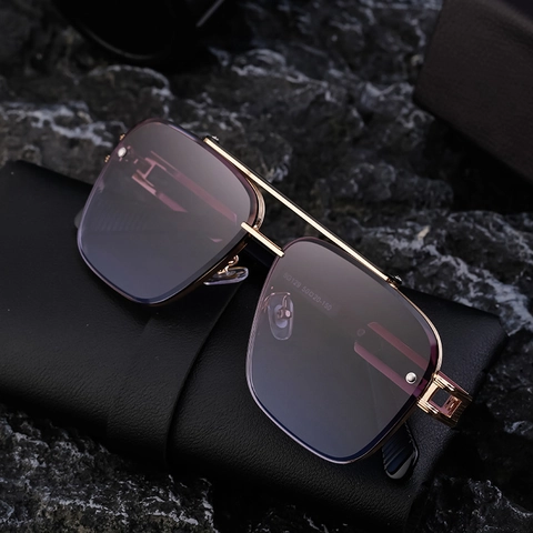 Fashion Men's Square Frame Sunglasses Metal Double Bridge UV400 Gradient Lens Pilot Style Outdoor Eyewear For Driving