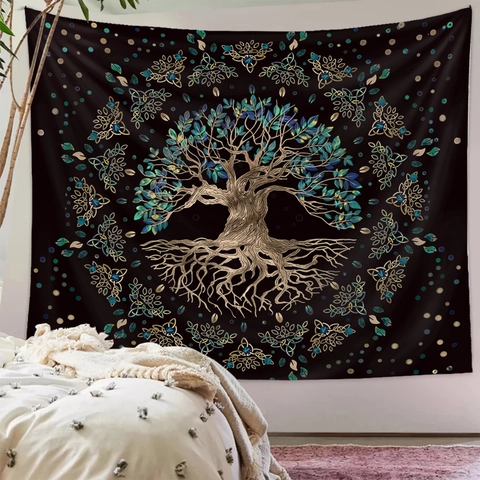 Tapisserie Murale Arbre De Vie Tissu Polyester Nœud Celtique Mandala Décoration Esthétique Chambre Salon