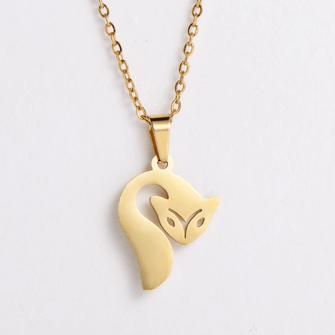 Collana Con Ciondolo A Volpe E Orecchini A Lobo Acciaio Inossidabile Placcato Oro 18K Gioielli Animali Per Donna