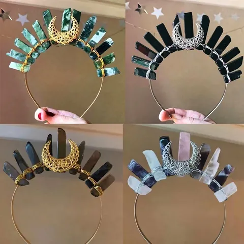 Naturkristall Mond Stirnband Krone Handgefertigt Böhmisch Gotisch Hexen Haar-Accessoire Für Damen Party Cosplay
