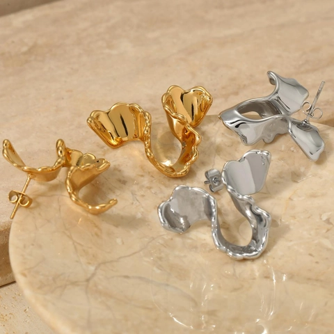 Irreguläre Wellen Ohrstecker Edelstahl Geometrisch Organisch Fließend Modern Minimalistisch Nischen Design Für Damen
